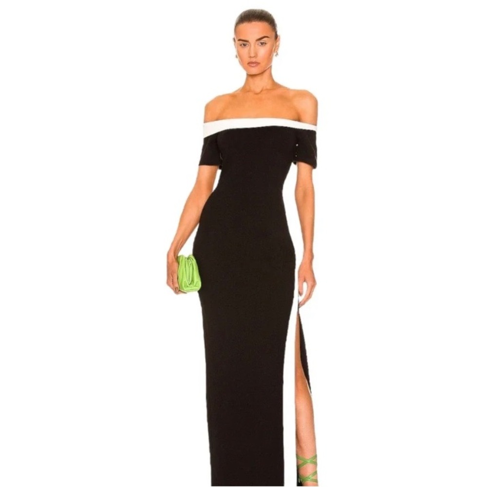 STAUD Black One-Shoulder Maxi Dress with White Trim